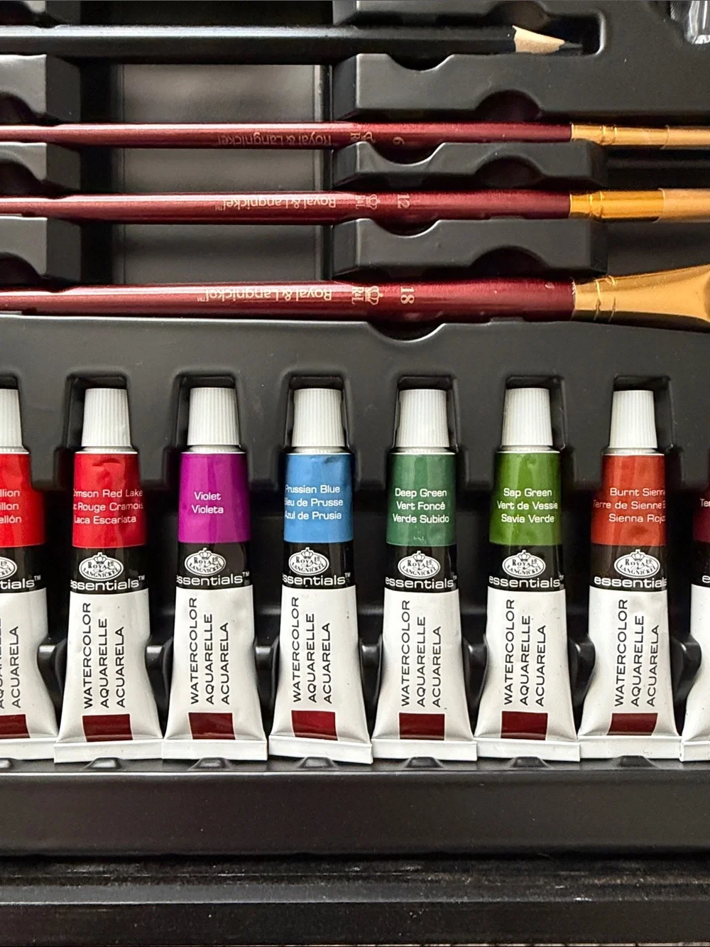 Black Artist Paint Set with Assorted Colors and Brushes